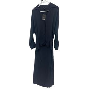 Massimo Dutti Blue Knot Top Wrap Skirt Maxi Dress V Neck LS M NWT Dark Academia